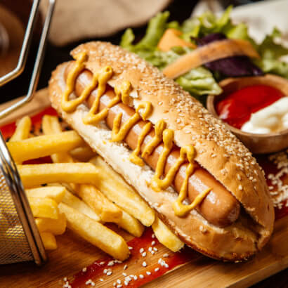 hot dog with mustard